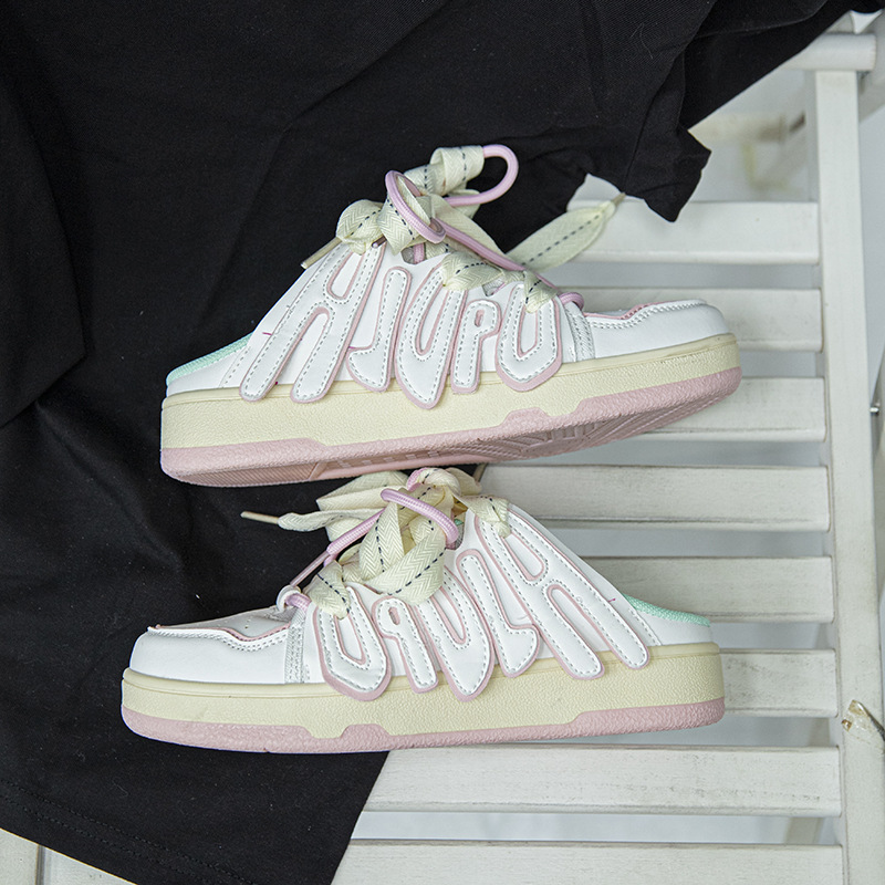 Ins Dopamine Bunny White Closed-Toe Bread Summer New Thick-Soled Half Slippers For Women_voghion.com