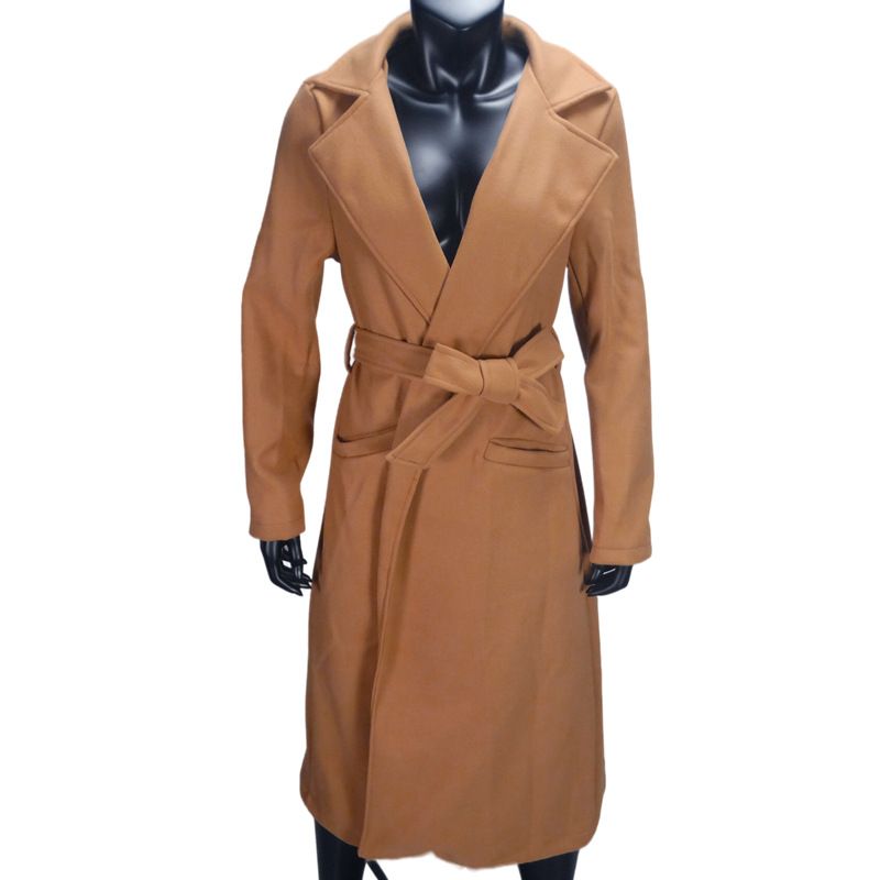 Eleganter langer Wollmantel für Damen – Trenchcoat in Übergröße mit Gürtel, Bürokleidung, Herbst-Winter-Mode_voghion.com