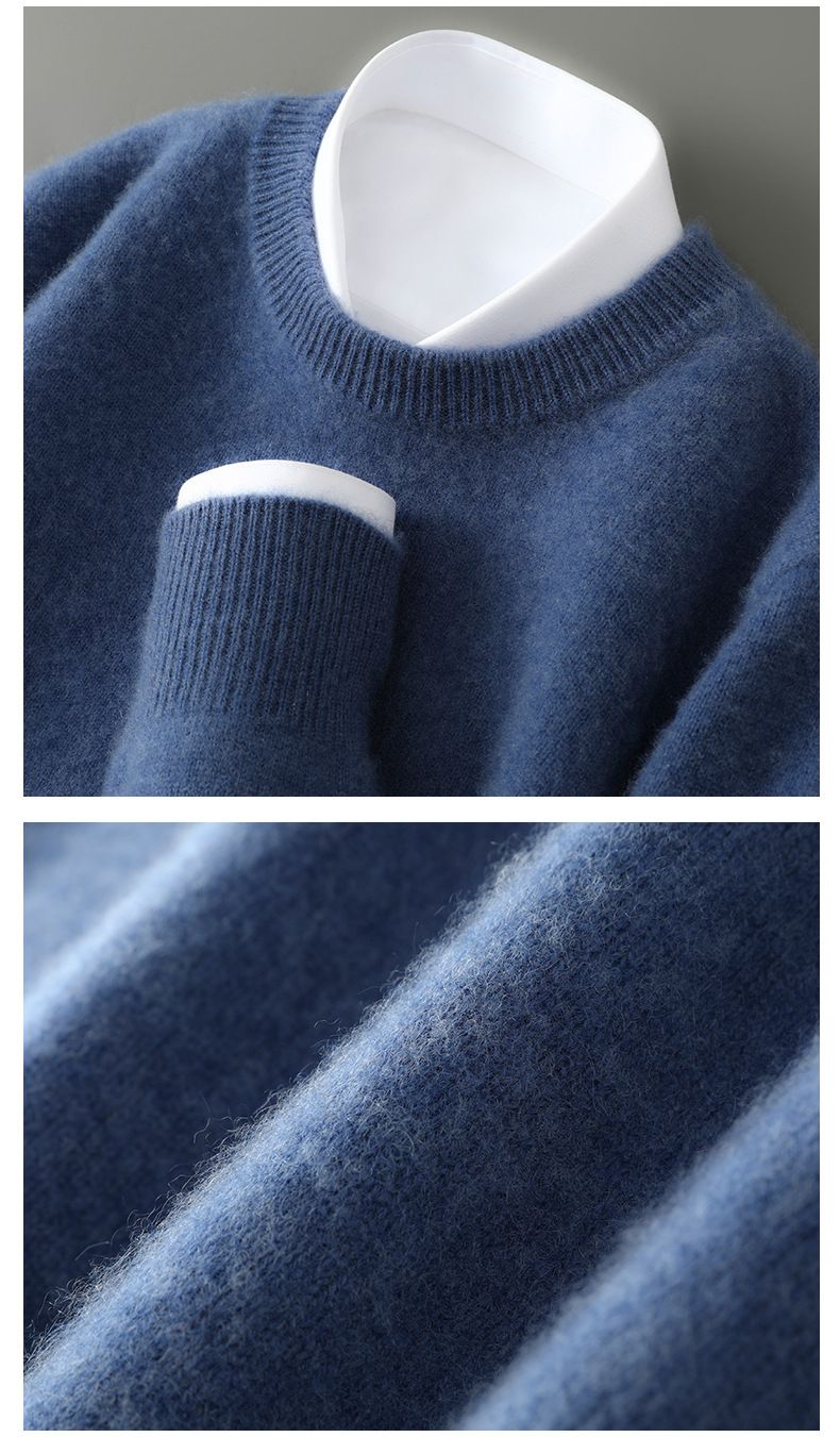 Herrenbekleidung Herrenpullover aus 100 % Wolle, weicher und atmungsaktiver Strickpullover, Rundhals- und Stehkragenoptionen, warme Freizeitkleidung für den Winter, klassische Volltonfarben_voghion.com
