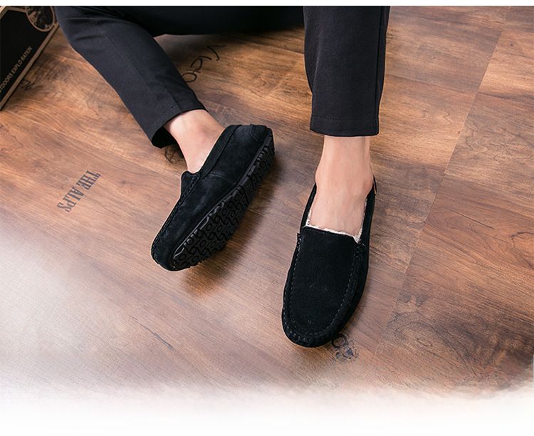 501-3 Winter Heren Bean Schoenen Katoenen Schoenen Rijschoenen Lage Top Mid-mouth Flip-on Warme Platte Casual Leren Schoenen met Fluweel_voghion.com