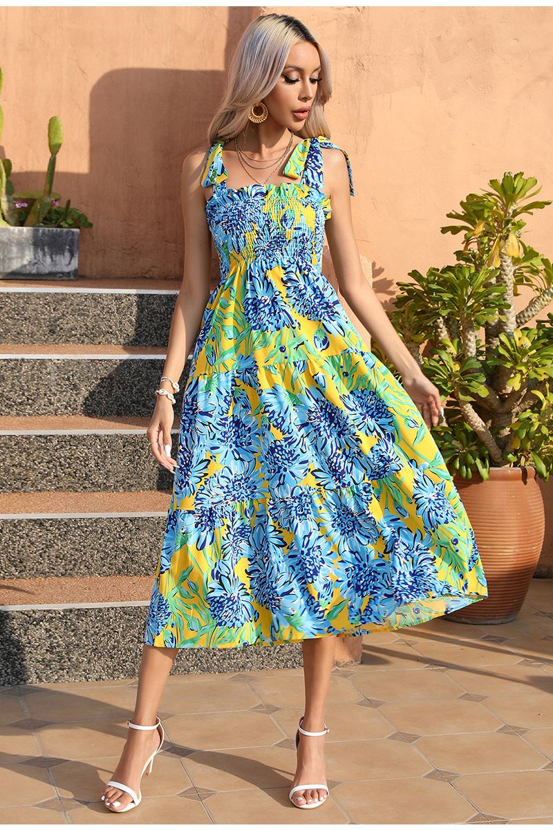 Vestido de praia feminino estilo pintado à mão, tamanho pequeno, vestido longo de festa à beira-mar_voghion.com