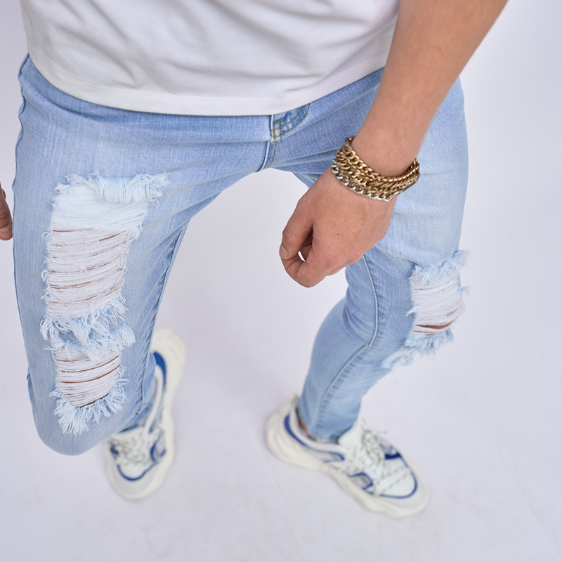 Abbigliamento uomo Jeans skinny stretch da uomo in tessuto cucito tinta unita, pantalone a gamba piccola_voghion.com