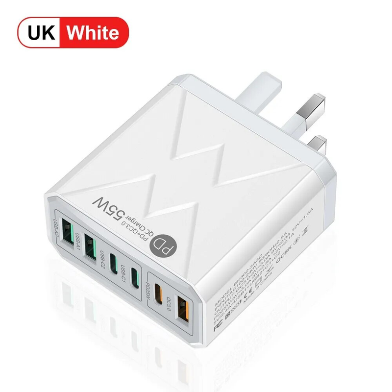 6 in 1 55W PD USB Schnellladung Quick Charge 3.0 Reiseladegerät für iPhone Samsung Huawei Xiaomi Handy_voghion.com