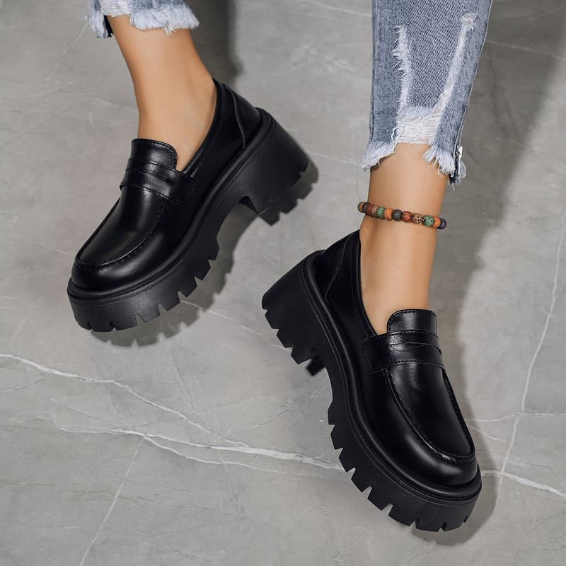 Damenschuhe mit Strasssteinen, dicker Sohle und dickem Absatz, einzelne Schuhe mit Strasssteinen, niedrigem Oberteil, bequem, Lazy One Step Loafers_voghion.com