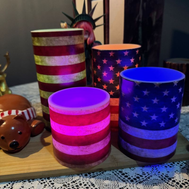 Bougie LED patriotique sans flamme – Décoration lumineuse imprimée drapeau américain pour le jour de l'indépendance, la maison et les fêtes (alimentée par piles, sûre et réutilisable)_voghion.com