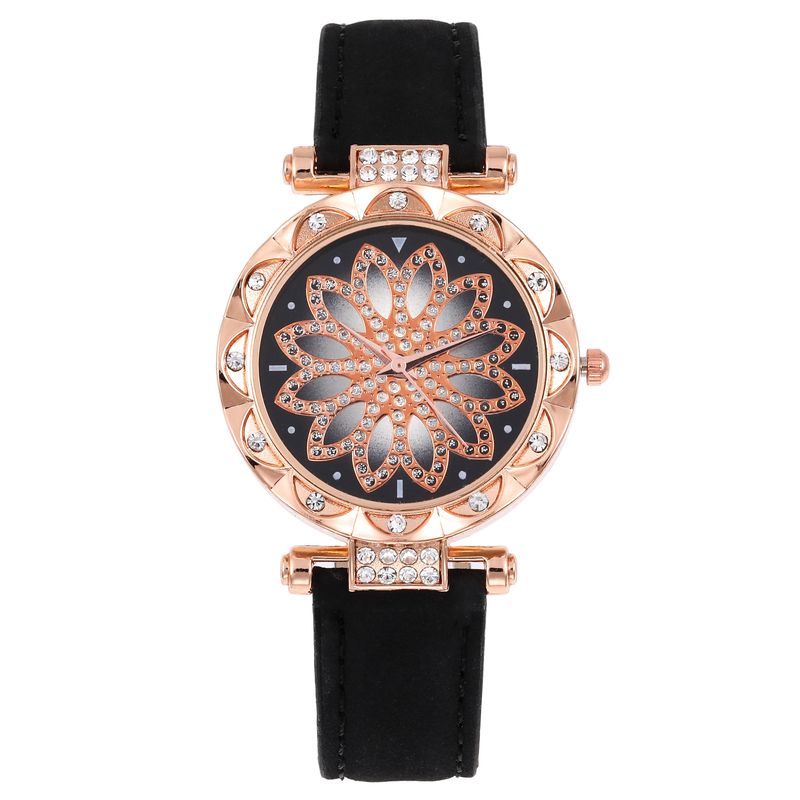 Montre avec incrustation de diamants, bonne fortune pour les loisirs, bracelet en cuir givré, montre à quartz pour femmes_voghion.com