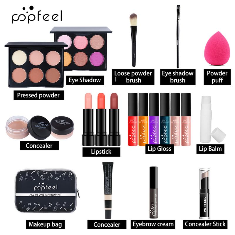Set di trucco POPFEEL da 20 pezzi, set completo per trucco per principianti, studentesse, feste, luce naturale, distribuzione del trucco_voghion.com