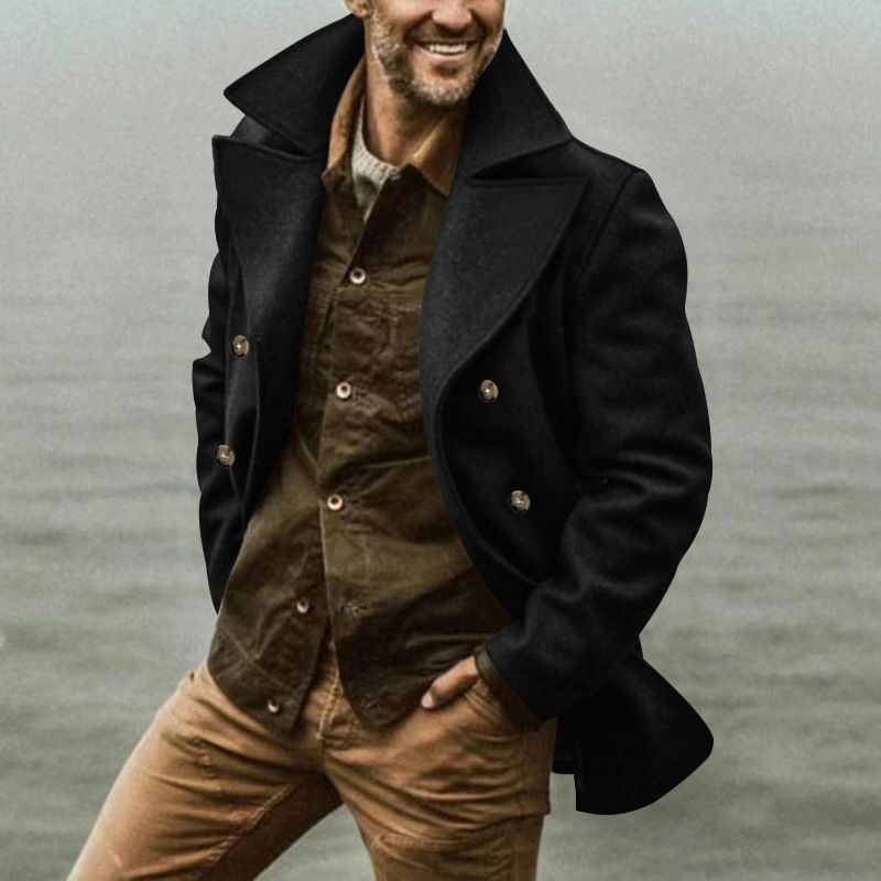 Spring And Autumn British American Style Men's Mid-Length Double-Breasted Slim Fit Turn-Down Collar Trench Coat_voghion.com