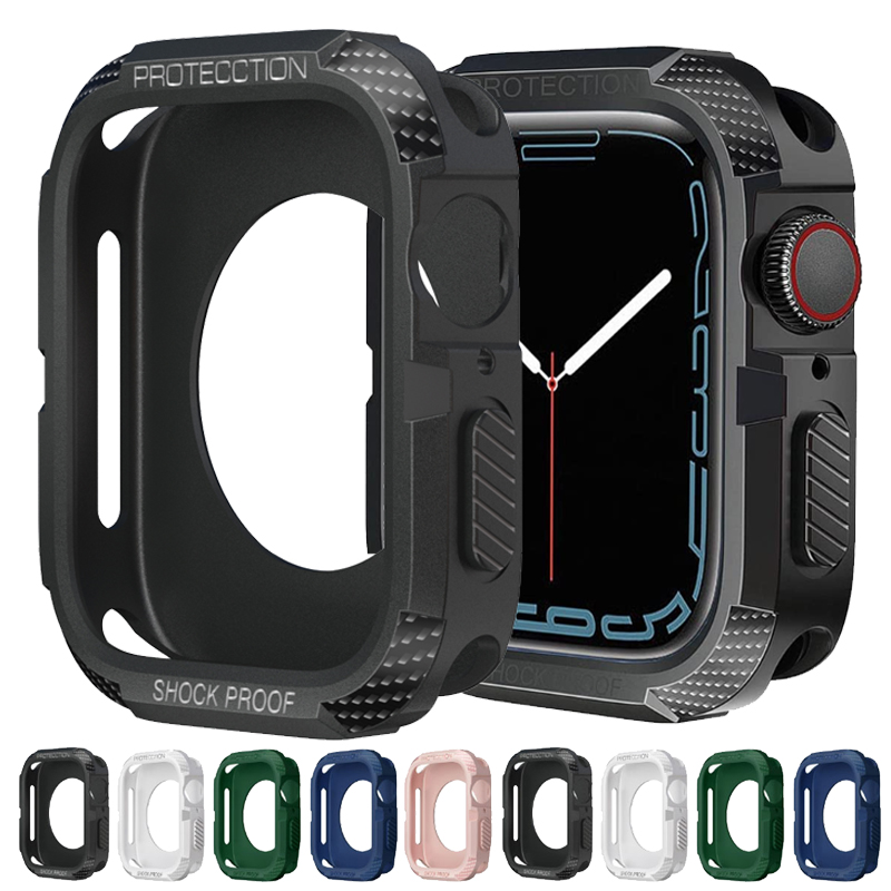 Carbon Fiber Case til Apple Watch Ultra 8/7/SE/6/5/4/3 TPU stødsikker beskyttelse iWatch 41mm 45mm 38 40 42 44mm 49mm Bumper Cover_voghion.com