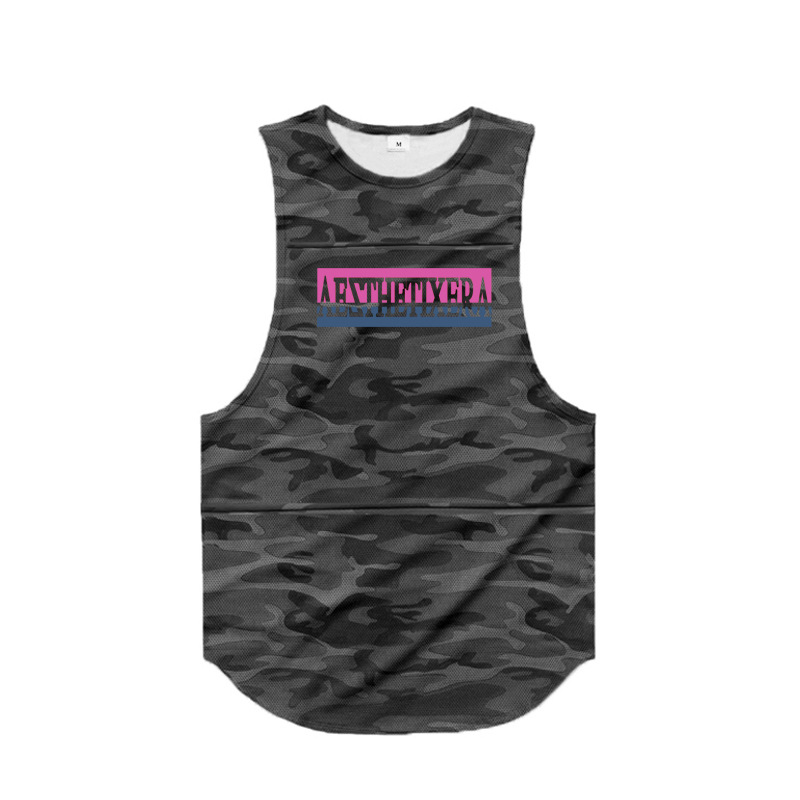 Schnell trocknendes und schweißabsorbierendes Fitness-Weste der trendigen Marke Camouflage für Herrensport, Abnehmen, Fischgrätenmuster_voghion.com