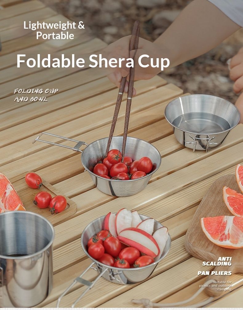 QFV50704555550<== Outdoor Stainless Steel Folding Camping Tableware Picnic Wide Mouth Tea Bowl Hiking Water Sierra Cup_voghion.com