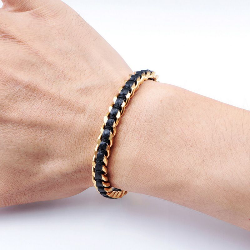 Neues Herrenarmband aus ultrafeinem Faserleder, gewebt aus Edelstahl, modische Persönlichkeit, kubanische Kette_voghion.com
