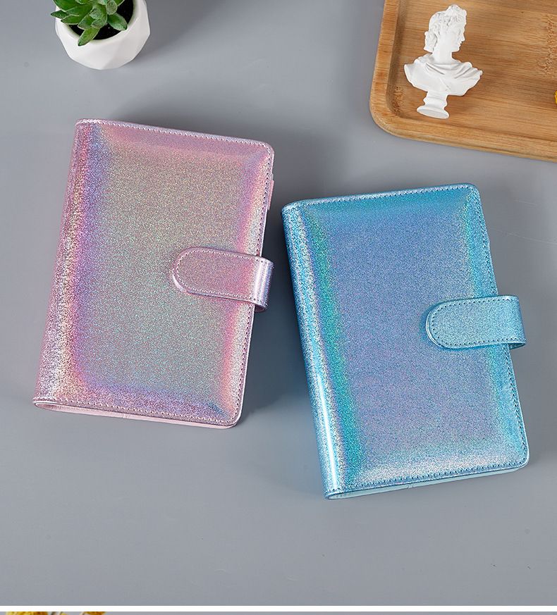 Quaderno A5/A6 con copertina in marmo olografico arcobaleno - Agenda ricaricabile in pelle PU con meccanismo ad anello, diario colorato e alla moda per la scuola_voghion.com