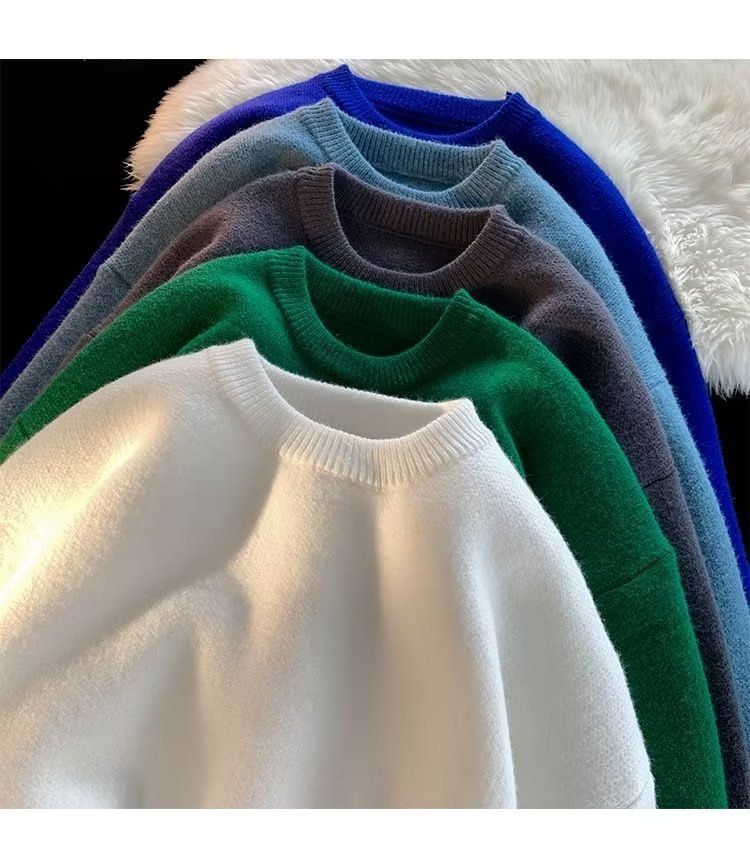 Sweater autumn and round neck thick knit men's trendy brand winter wool warm inner layer base sweater_voghion.com