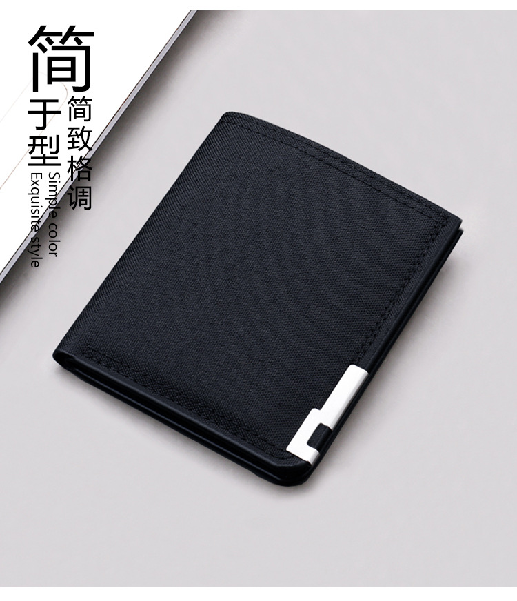 Canvas Einfarbig Männer Kurze Geldbörsen Metall Dekor Freizeit Reise Leichte Geldbörse Bi-fold Kleine Brieftasche ID Karte_voghion.com