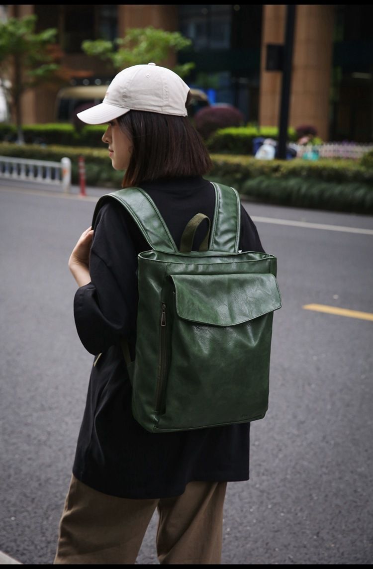 Backpack Men's Backpack Pu Solid Color Motorcycle Men's Large Backpack Travel Travel Daily Commute Large Capacity Backpack_voghion.com