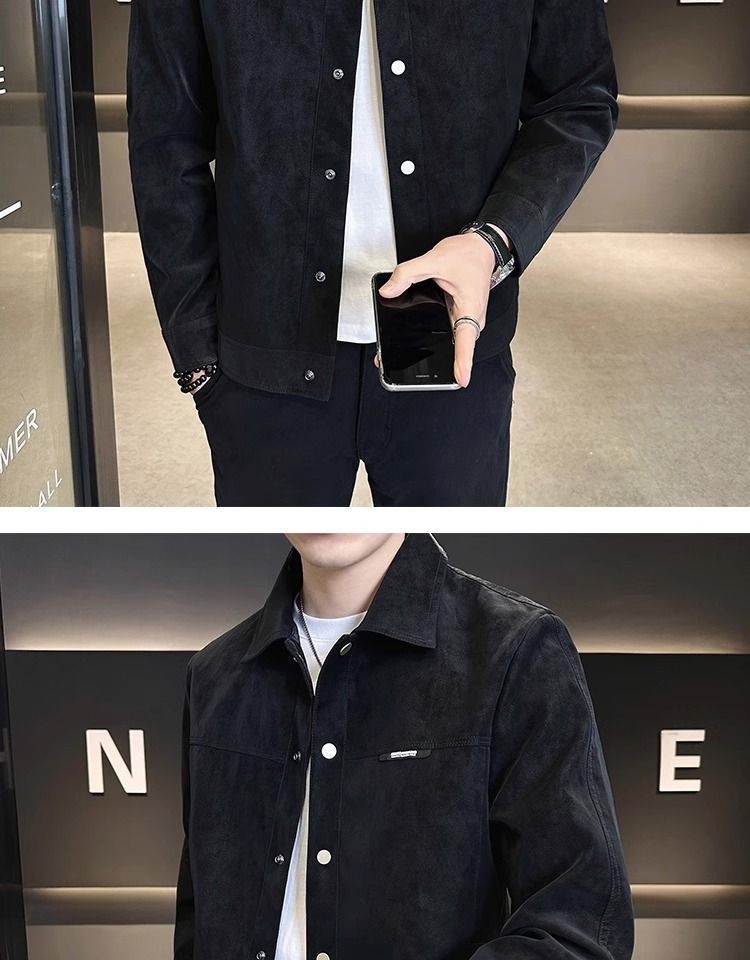 "Men's Suede-Look Jacket - -Inspired Slim Fit Casual Coat With Notch Lapel & Side Pockets (Brown/Black, M-3XL)"_voghion.com