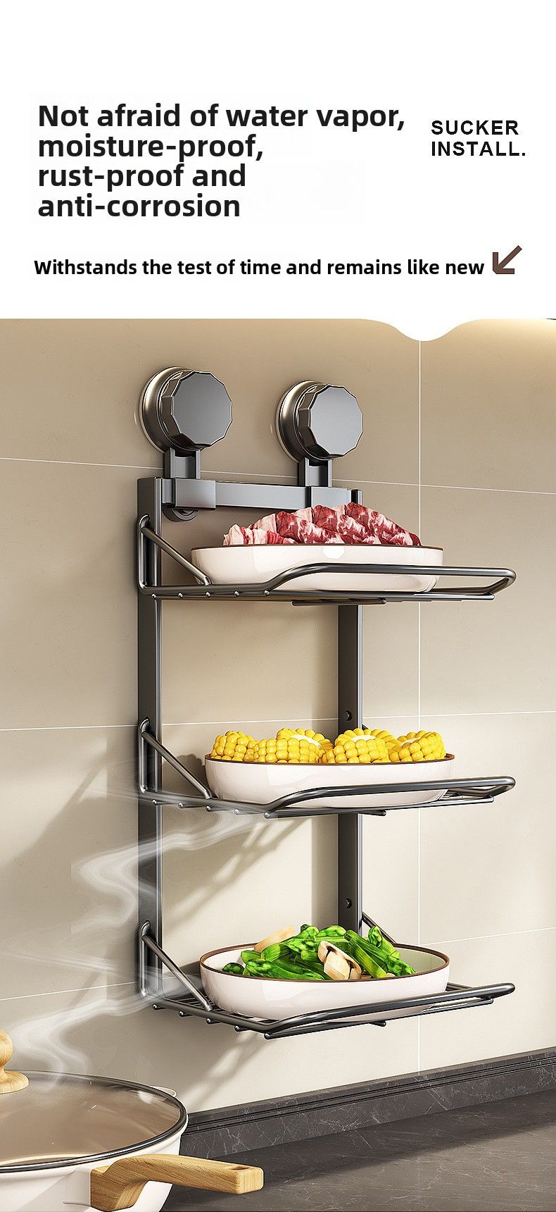 New Kitchen Suction Cup Household Multi-layer No-drill Prep Tool Wall-mounted Storage Rack_voghion.com