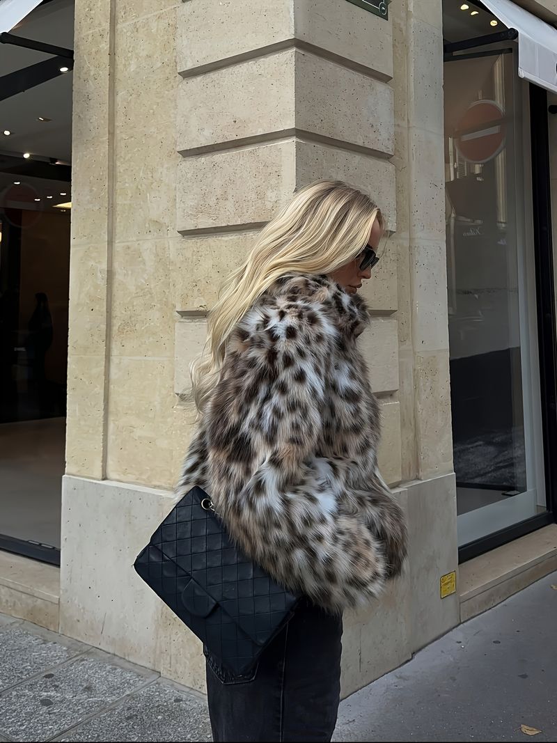 INDEFEIR Cappotto con stampa leopardata a maniche lunghe in pelliccia da donna, nuovo arrivo autunno-inverno_voghion.com