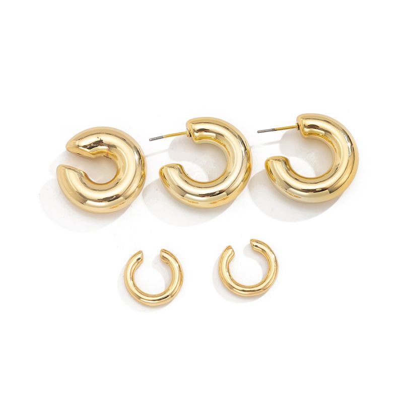 Brincos femininos, acessórios para brincos de ouro, estilo INS, conjunto de argola em forma de C, liga simples, superfície lisa, clipe de orelha não perfurado, novo modelo_voghion.com
