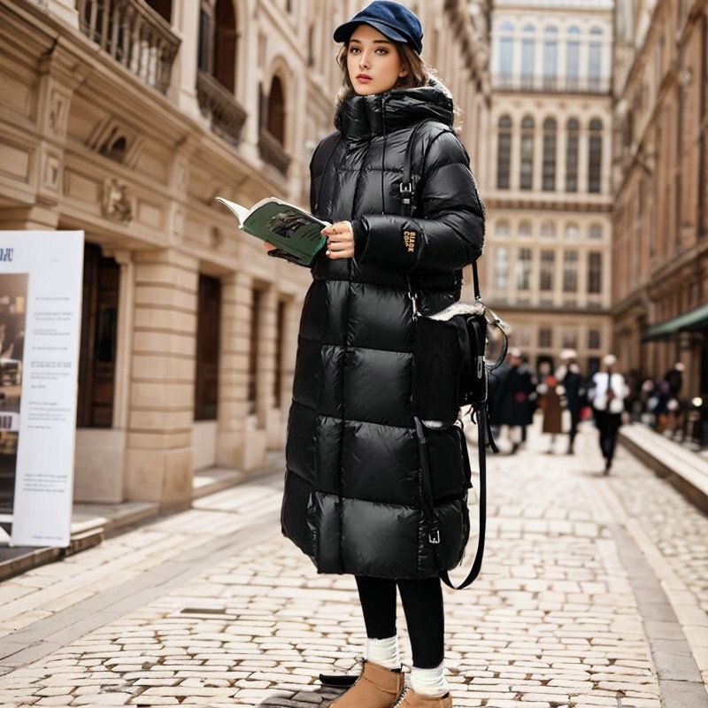 Giacca Pinghu con cappuccio, modello lungo, modello Black Gold da donna, stile di alta qualità, cappotto invernale in piuma d'anatra_voghion.com