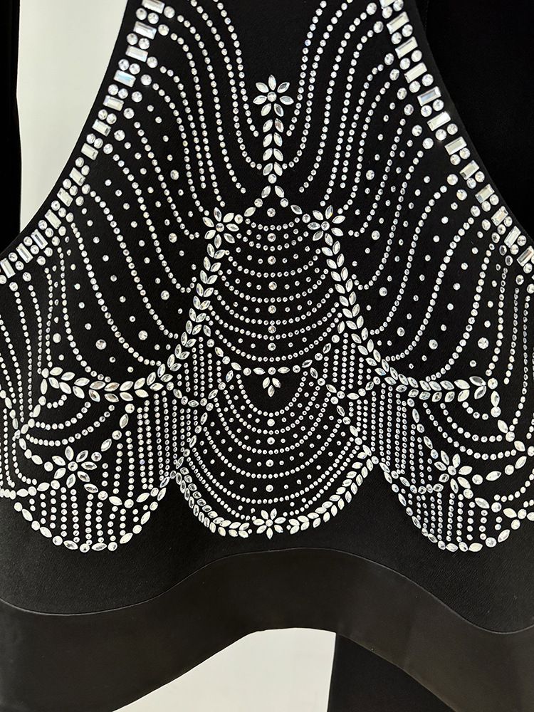Ensemble élégant blazer et pantalon à strass ajourés pour femme - Tenue deux pièces tendance pour soirée et bal_voghion.com