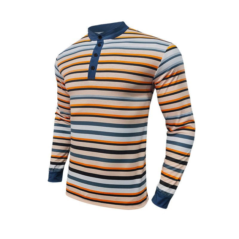 Polo da uomo autunno inverno 2024, a righe colorate, casual, girocollo, ampia, manica lunga, maglietta di base_voghion.com