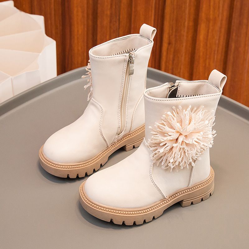 Mädchenschuhe, Lederkinderblume, 2024 Herbst und Winter neue Single Princess-Mittelsohlenstiefel, Martin-Stiefel_voghion.com