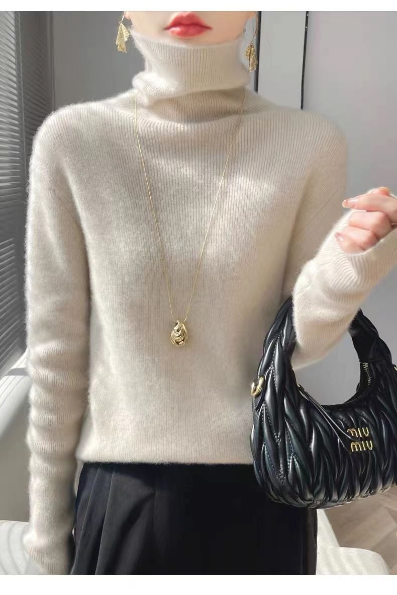 Super Warm Knitted Autumn Winter New Style Comfortable High Neck Sweater For Women Thickened Pile Collar Layering With_voghion.com