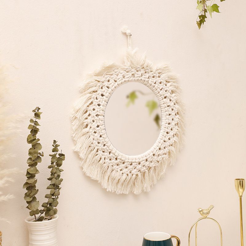 Corda de algodão boêmio, borla tecida à mão, espelho decorativo acrílico, decoração de parede simples para casa, B&B, quarto_voghion.com