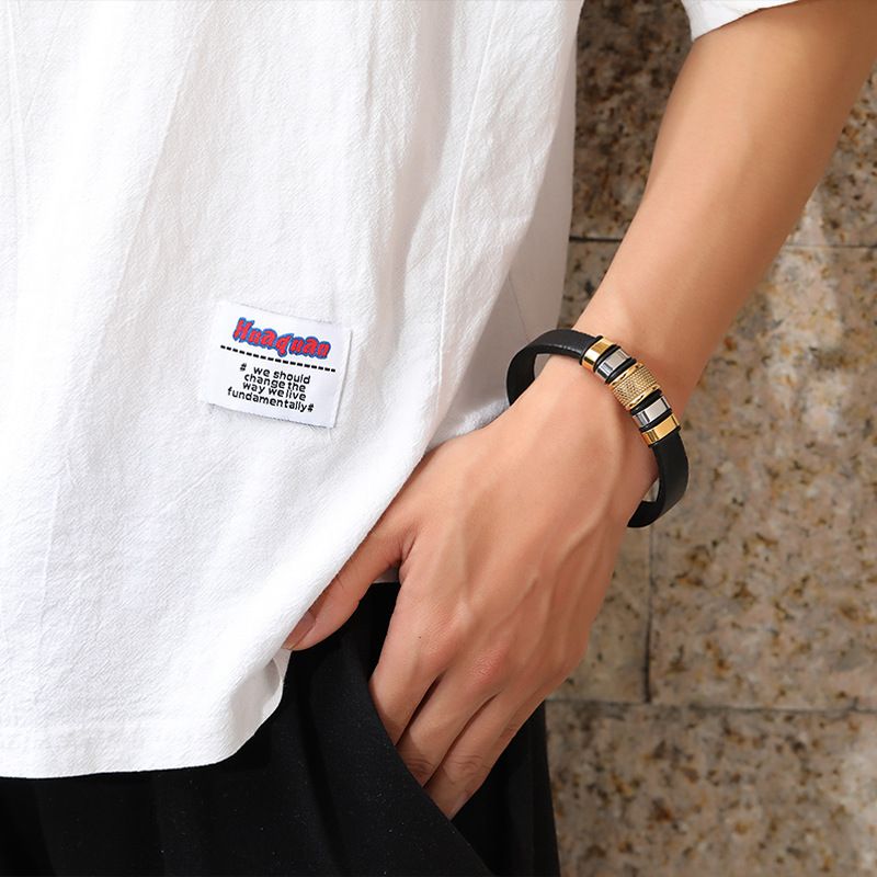 Men's Jewelry Leather Rope Bracelet Cross Anchor Stainless Steel Vacuum Gold Men's Braided Bracelet_voghion.com