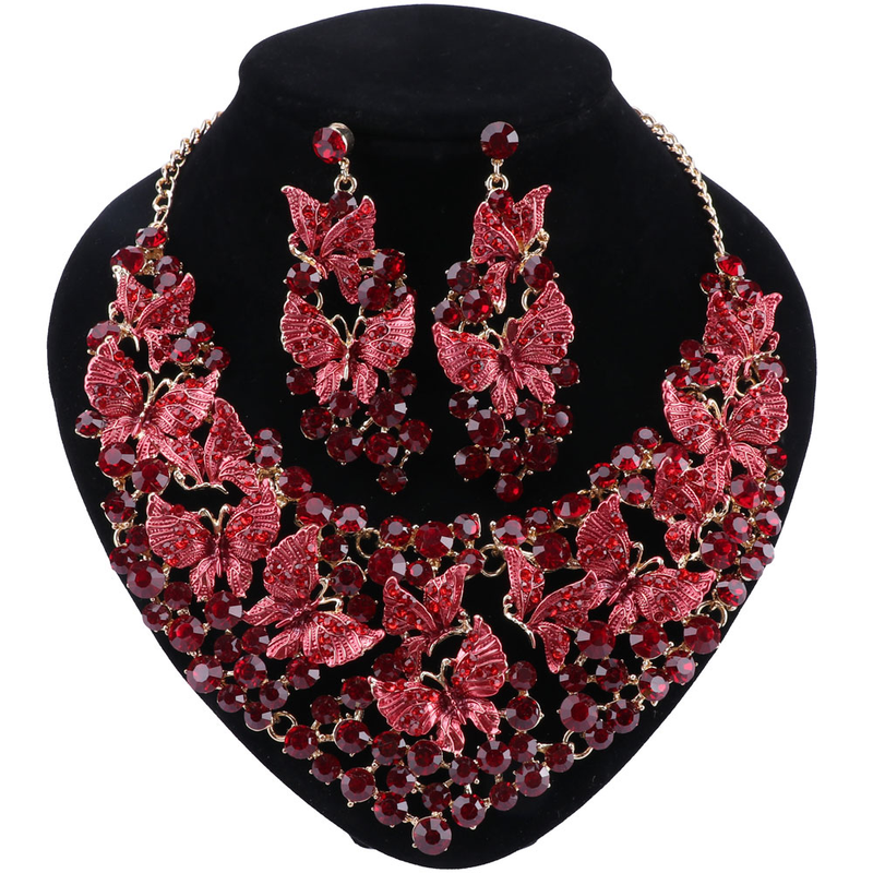 Set di gioielli da donna, da sposa, con cristalli austriaci a grappolo, collana e orecchini_voghion.com