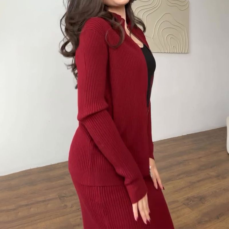 Damenbekleidung Herbst Strickpullover Röcke Modische Temperament Casual Pullover Anzüge_voghion.com