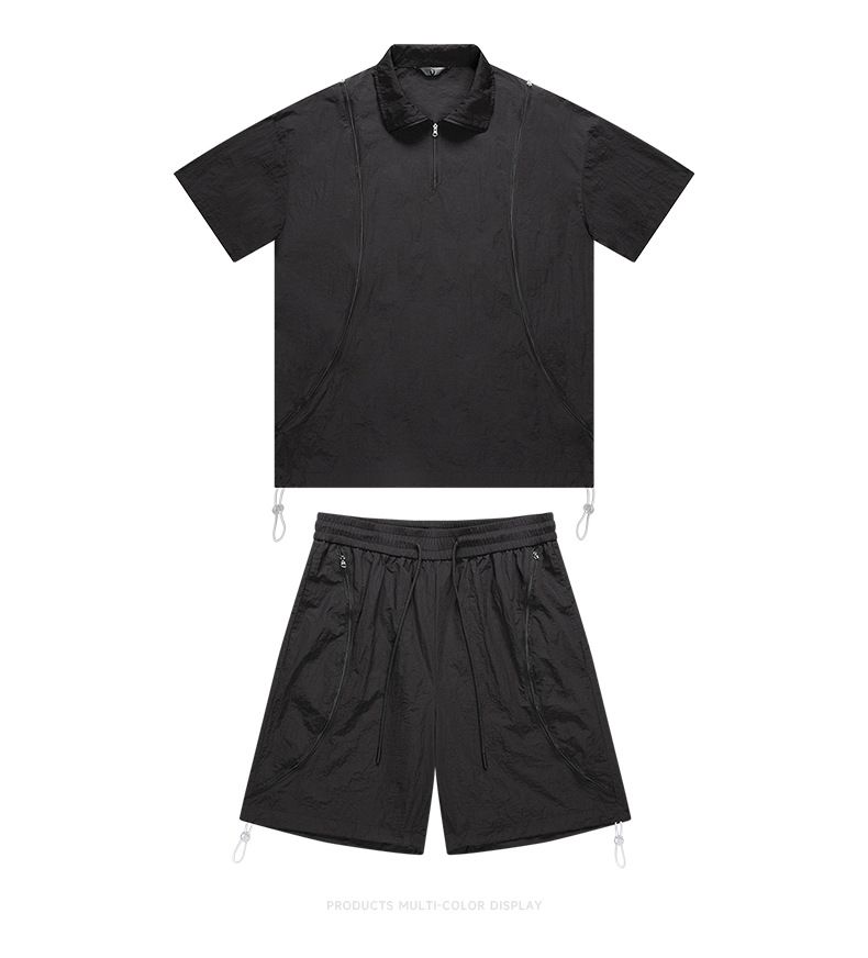 Costume de sport décontracté de style américain pour hommes, ensemble ample d'été pour couple, vêtements de travail tendance de marque, manches courtes, short deux pièces_voghion.com