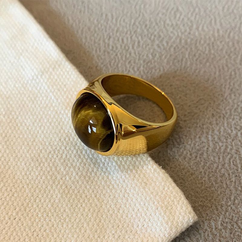 Hot Sales Foxanry Gold Color Tiger's Eye Rings For Women Couples Creative Personality Vintage Simple New Fashion Birthday Jewelry_voghion.com