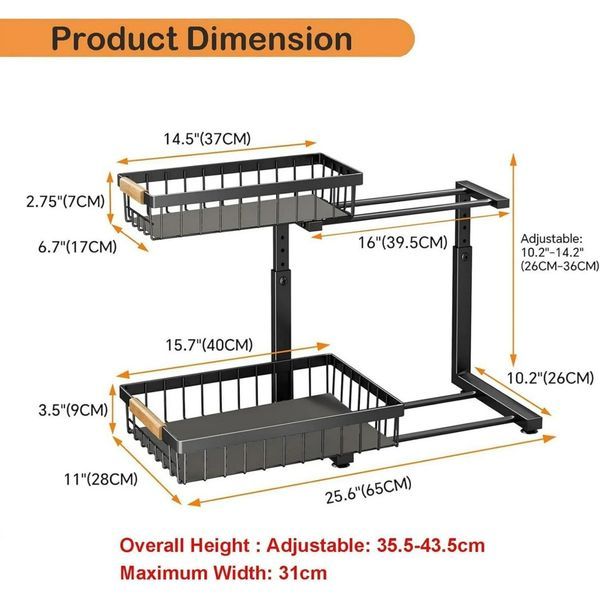 2 In Set Dish Drying Rack And Under Sink Organizer Rack, Large Dish Rack With Drainboard, 2 Tier Pull Out Cabinet Shelf For Kitchen Storage_voghion.com