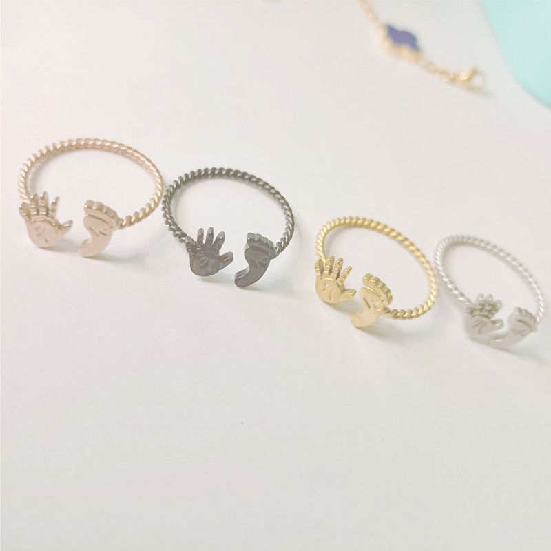 2023 New Cute Little Foot Palm Creative Simple Adjustable Open Ring For Women Personalized Jewelry_voghion.com