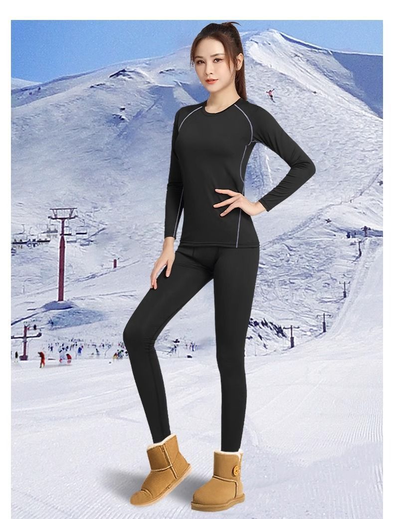 Ensemble de ski thermique à séchage rapide pour femme, sous-vêtement moulant doublé en polaire, manches longues, pour l'hiver, le fitness, le yoga et le sport_voghion.com