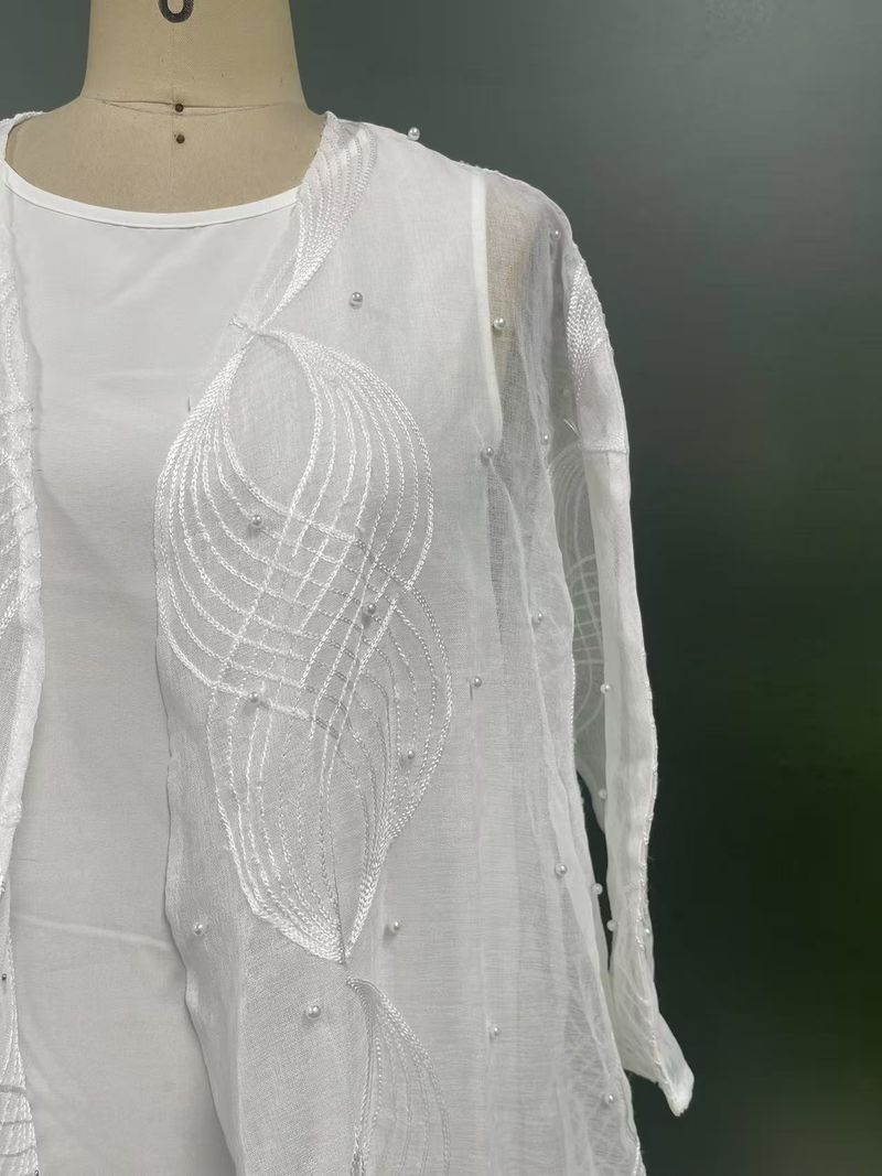 Women's Clothing Fashion Temperament Elegant Beaded Cardigan Robe Two Piece Set_voghion.com