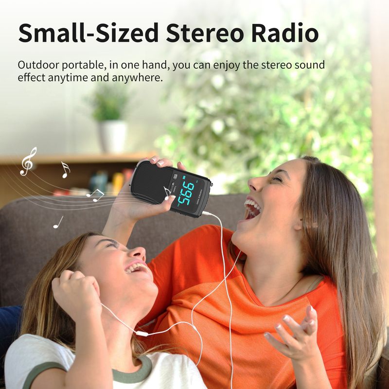 Mini AM/FM Portable Radios Pocket Receiver Stereo Speaker Rechargeable Radio With Alarm Clock For Outdoor Weather_voghion.com