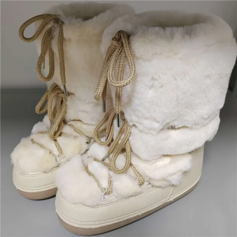 Snow-Proof Leather Rabbit Boots | 2024 Mid-Calf Lace-Up Ski Platform Shoes 4 7bbbb_voghion.com