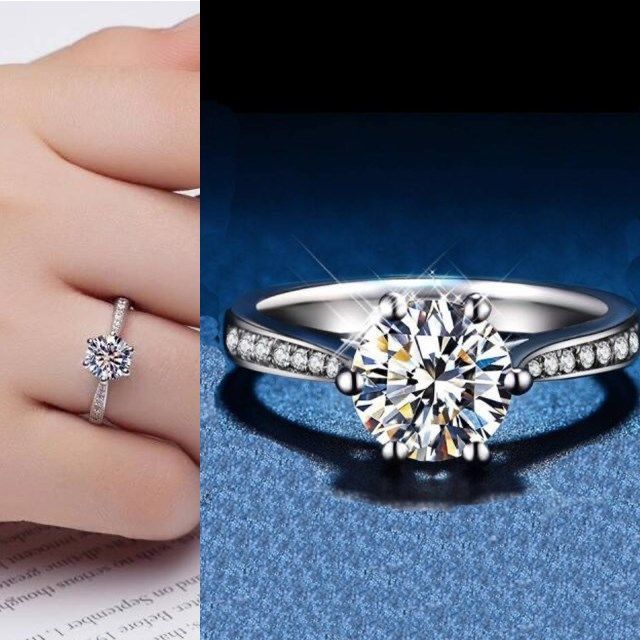 Mosang Nude Stone Diamond Anello da donna in argento placcato in platino con zirconi, semplice anello a sei griffe_voghion.com