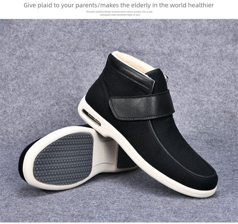 Winter New Long Tube Woolen Fabric Fleece Lined Dad Middle-aged And Elderly Walking Shoes_voghion.com