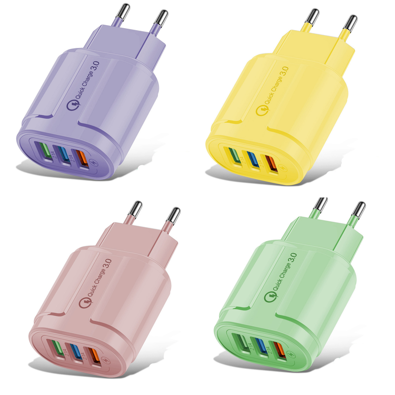 Macaron USB 3USB ladehode, 5V2A lader, 3-ports europeisk og amerikansk standard fargeadapter_voghion.com