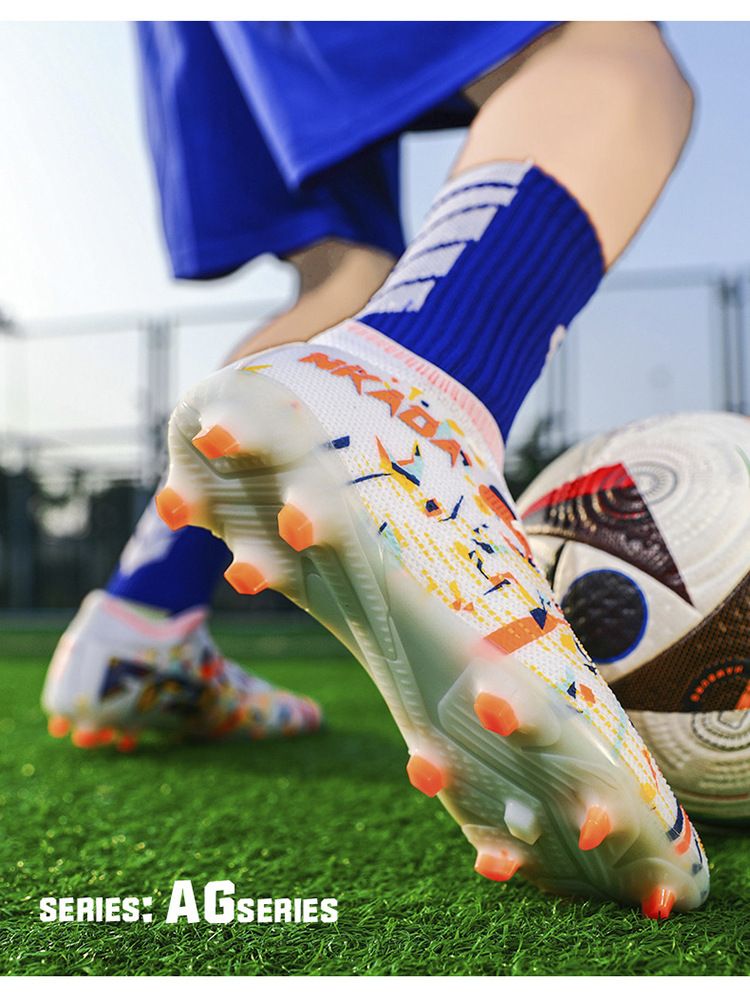 New high top football shoes for men and women seamless flying knitting long nail shoes broken nails grass professional training shoes_voghion.com