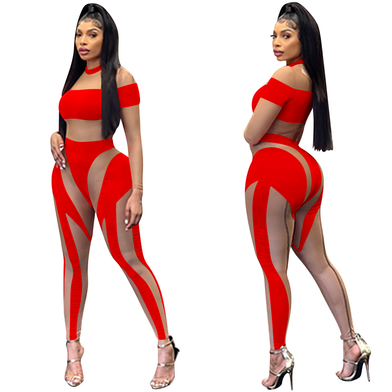 Moda feminina sexy boate malha apertada transparente calças de mangas compridas macacão vestido feminino_voghion.com
