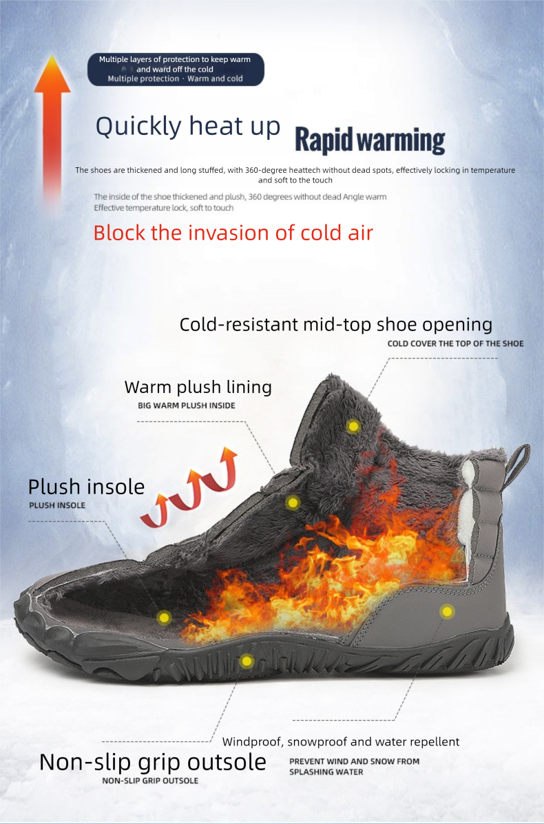 Cross-Border New Fleece-Lined Outdoor Men, Thickened Cold-Proof Five-Toe Shoes For Women, Couples' Large Size_voghion.com