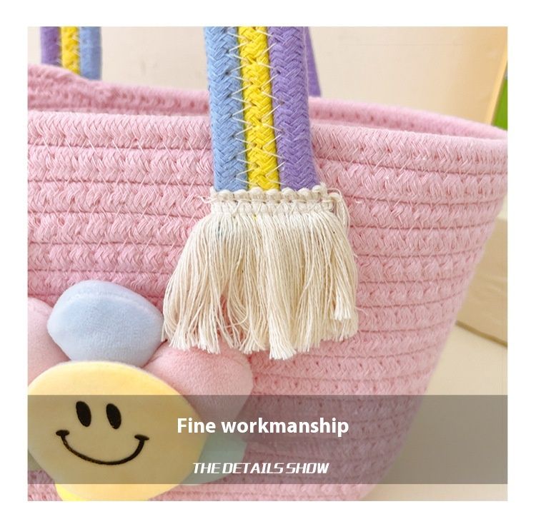 Borsa per bambini Borsa da donna in corda di cotone intrecciata Borsa da souvenir Cesto di verdure Borsa a tracolla per bambini Borsa a forma di girasole con cartone animato Borsa arcobaleno_voghion.com