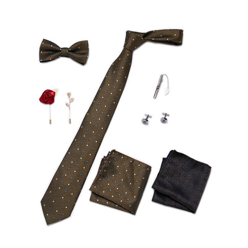 Men's Ties & Handkerchiefs fashionable business solid color flower tie square scarf 8-piece combination set_voghion.com