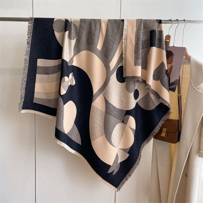 2024 Autumn/Winter New Square Art Style Cashmere Scarf Women's Warm Air Conditioning Room West Blanket Shawl_voghion.com
